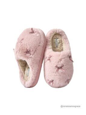 Plush Lined Memory Foam Slippers Cute Bow Knot Warm Indoor Outdoor
